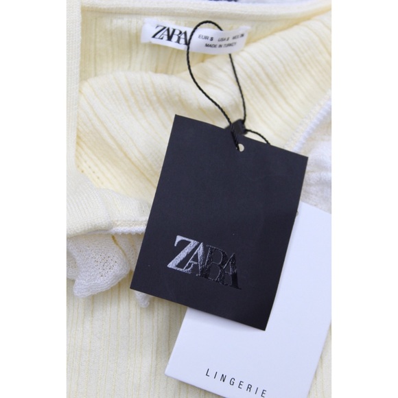 Zara NWT Ruffled Tie Cropped Top Small Ecru White - Picture 9 of 9